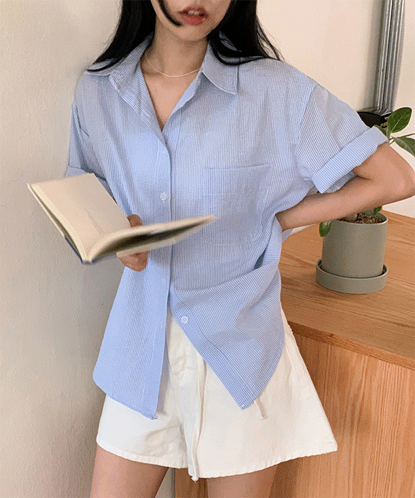 [기획]컬린 시어서커 스트라이프 반팔 썸머 셔츠 (4color)